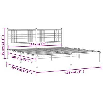 vidaXL Metal Bed Frame without Mattress with Headboard Black 76"x79.9"