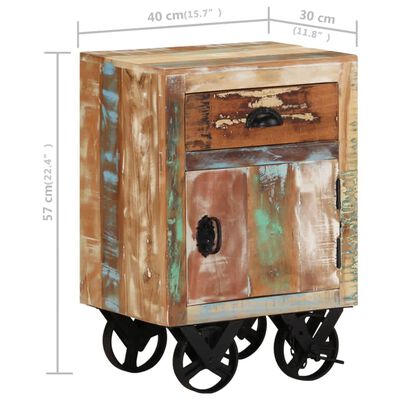 vidaXL Bedside Cabinet with Wheels 15.7"x11.8"x22.4" Solid Reclaimed Wood