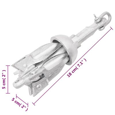 vidaXL Folding Anchor with Rope Silver 1.5 lb Malleable Iron