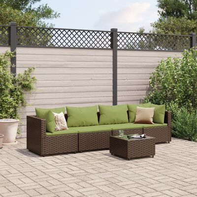 vidaXL 5 Piece Patio Lounge Set with Cushions Brown Poly Rattan