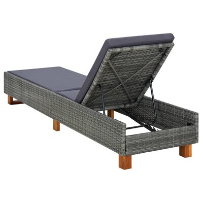 vidaXL Sunbed with Cushion Poly Rattan Gray