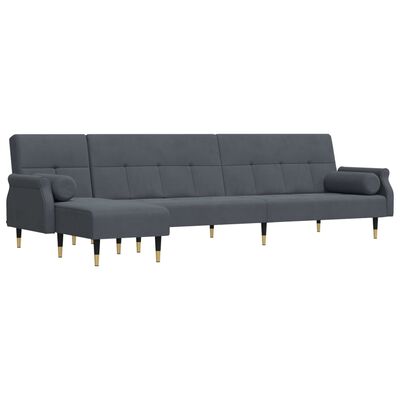 vidaXL L-shaped Sofa Bed Dark Gray 106.7"x55.1"x27.6" Velvet