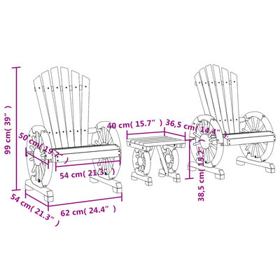 vidaXL 3 Piece Patio Lounge Set Solid Wood Fir