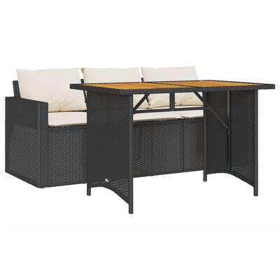 vidaXL 2 Piece Patio Dining Set with Cushions Black Poly Rattan