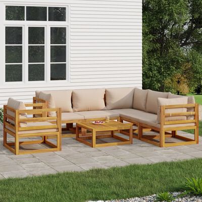 vidaXL 7 Piece Patio Lounge Set with Taupe Cushions Solid Wood