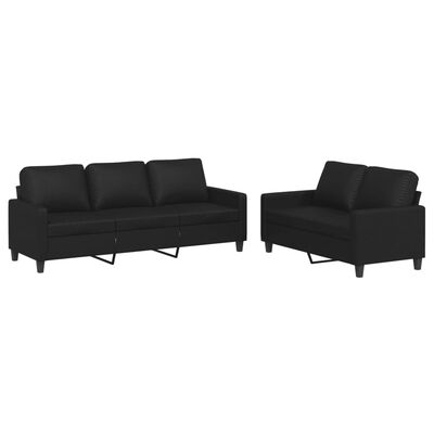 vidaXL 2 Piece Sofa Set with Cushions Black Faux Leather