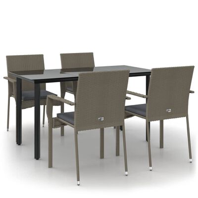 vidaXL 5 Piece Patio Dining Set with Cushions Black and Gray Poly Rattan