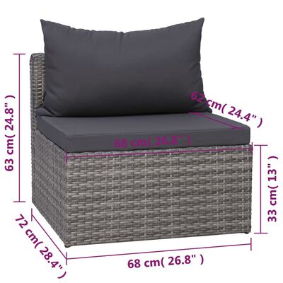 vidaXL 7 Piece Patio Lounge Set with Cushions Poly Rattan Gray