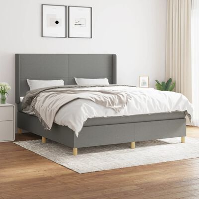 vidaXL Box Spring Bed with Mattress Dark Gray Queen Fabric