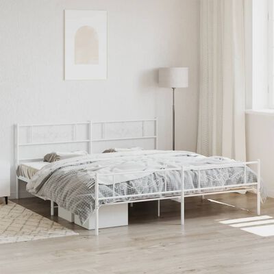 vidaXL Metal Bed Frame without Mattress with Footboard White 72"x83.9"