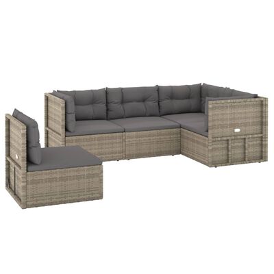 vidaXL 5 Piece Patio Lounge Set with Cushions Gray Poly Rattan