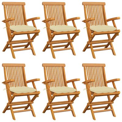 vidaXL Patio Chairs with Cream White Cushions 6 pcs Solid Teak Wood