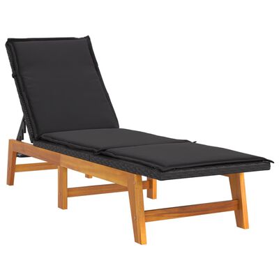 vidaXL Sun Loungers with Cushions 2 pcs Poly Rattan and Solid Wood Acacia