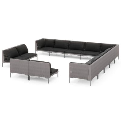 vidaXL 13 Piece Patio Lounge Set with Cushions Poly Rattan Dark Gray