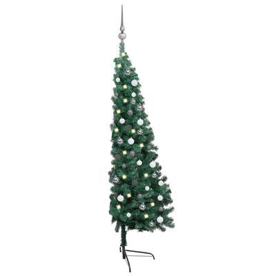 vidaXL Artificial Half Pre-lit Christmas Tree with Ball Set Green 59.1"