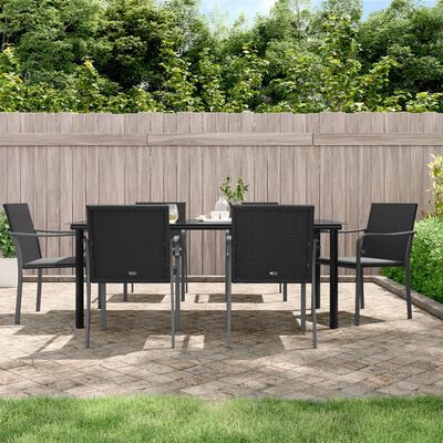 vidaXL 7 Piece Patio Dining Set with Cushions Poly Rattan and Steel