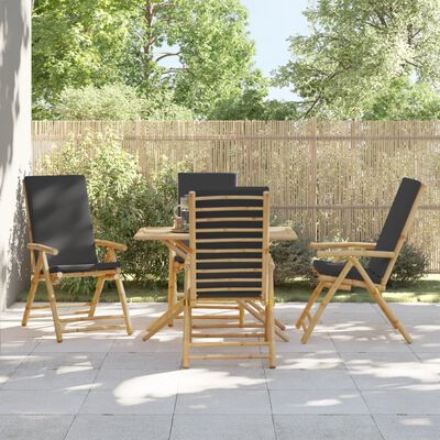 vidaXL 4 Piece Folding Bistro Chairs with Dark Gray Cushions Bamboo