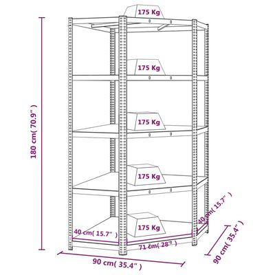 vidaXL 5-Layer Corner Shelf Blue Steel&Engineered Wood