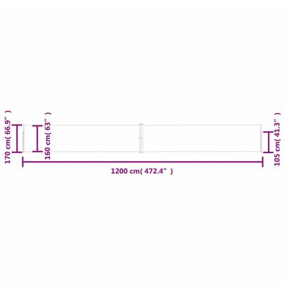 vidaXL Patio Retractable Side Awning 66.9"x472.4" Cream