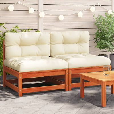 vidaXL Patio Sofas Armless with Cushions 2 pcs Wax Brown Solid Wood Pine