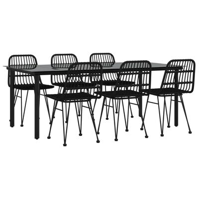 vidaXL 7 Piece Patio Dining Set Black Poly Rattan