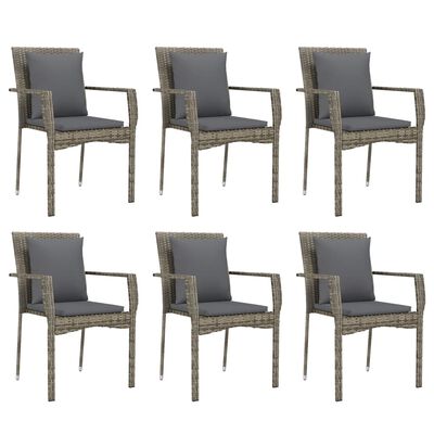 vidaXL 7 Piece Patio Dining Set with Cushions Gray Poly Rattan