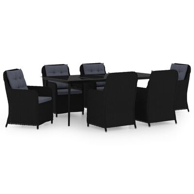 vidaXL 7 Piece Patio Dining Set Black