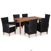 vidaXL 7 Piece Patio Dining Set Poly Rattan Black and Brown