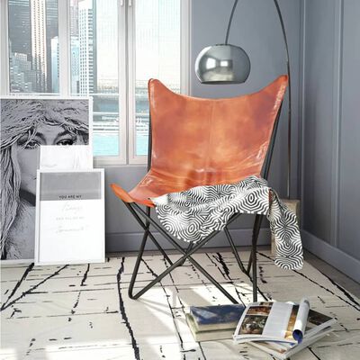 publiek Auto Stoffelijk overschot vidaXL Butterfly Chair Brown Real Leather | vidaXL.com