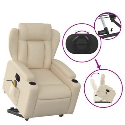 vidaXL Electric Stand up Massage Recliner Chair Cream Fabric