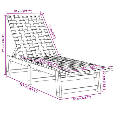 vidaXL Sun Lounger Black Solid Wood Acacia and Fabric