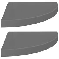 vidaXL Floating Corner Shelves 2 pcs High Gloss Gray 13.8"x13.8"x1.5" MDF