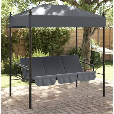 vidaXL Patio Swing Bench with Canopy Dark Gray Steel