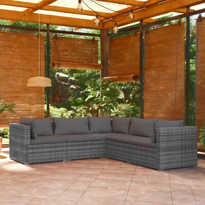 vidaXL 5 Piece Patio Lounge Set with Cushions Poly Rattan Gray