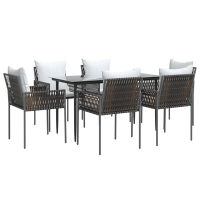 vidaXL 7 Piece Patio Dining Set with Cushions Poly Rattan and Steel