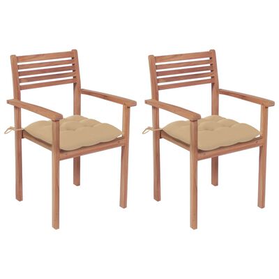 vidaXL Patio Chairs 2 pcs with Beige Cushions Solid Teak Wood