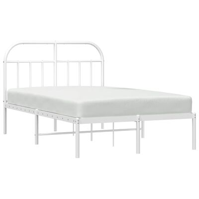 vidaXL Metal Bed Frame without Mattress with Headboard White 53.1"x74.8"