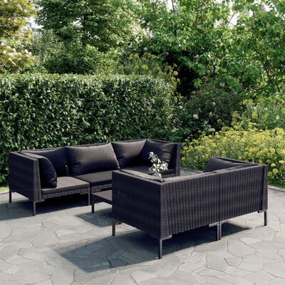 vidaXL 6 Piece Patio Lounge Set with Cushions Poly Rattan Dark Gray