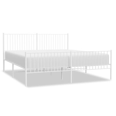 vidaXL Metal Bed Frame with Headboard and Footboard White 76"x79.9" King