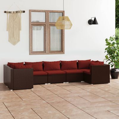 vidaXL 7 Piece Patio Lounge Set with Cushions Poly Rattan Brown