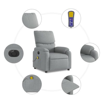 vidaXL Electric Massage Recliner Chair Light Gray Fabric