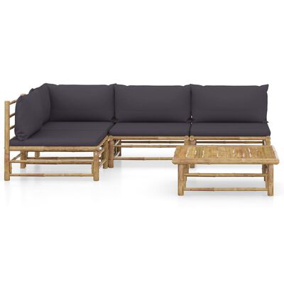 vidaXL 5 Piece Patio Lounge Set with Dark Gray Cushions Bamboo