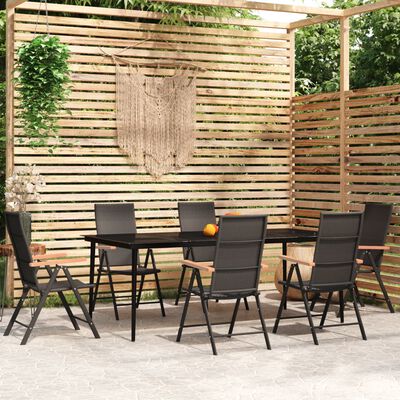 vidaXL 7 Piece Patio Dining Set Black