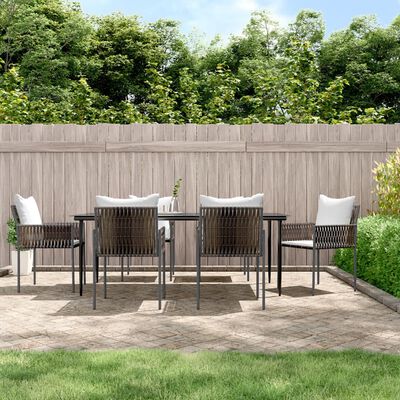 vidaXL 7 Piece Patio Dining Set with Cushions Poly Rattan and Steel