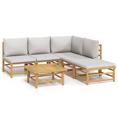 vidaXL 6 Piece Patio Lounge Set with Light Gray Cushions Bamboo