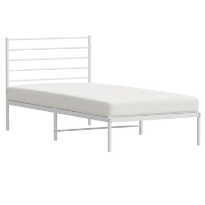 vidaXL Metal Bed Frame without Mattress with Headboard White 39.4"x78.7"