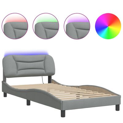 vidaXL Bed Frame with LED without Mattress Light Gray 39.4"x74.8" Fabric