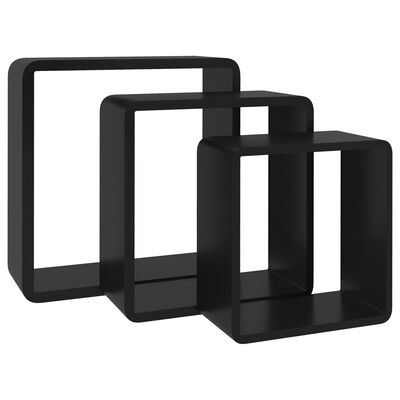 vidaXL Wall Cube Shelves 3 pcs Black MDF