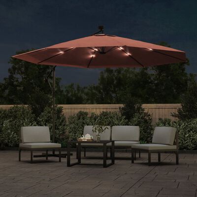 vidaXL Cantilever Umbrella with LED Lights Terracotta 137.8"