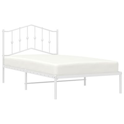 vidaXL Metal Bed Frame without Mattress with Headboard White 39.4"x74.8"